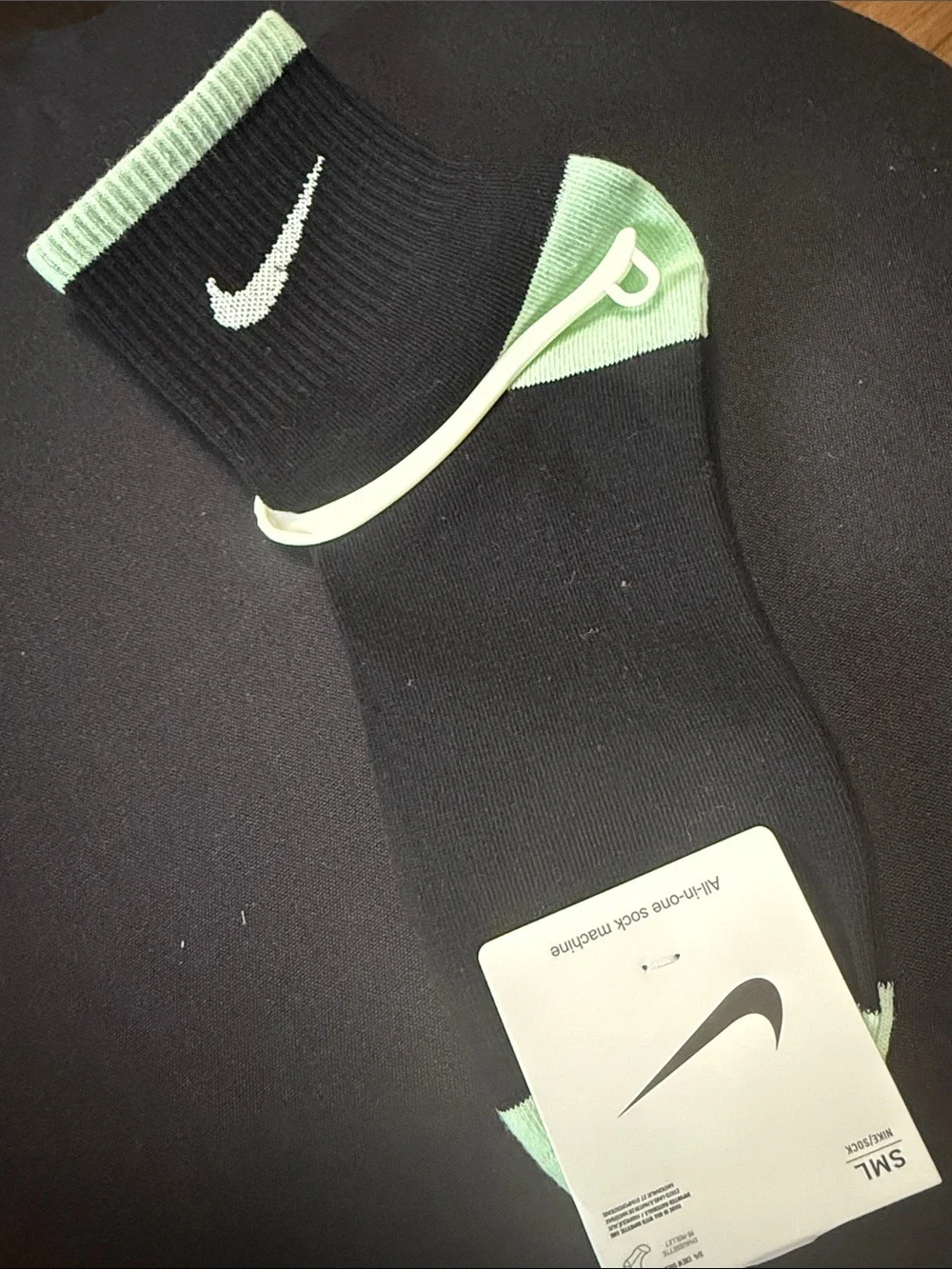 Nike Black & Mint Crew Socks - S/M